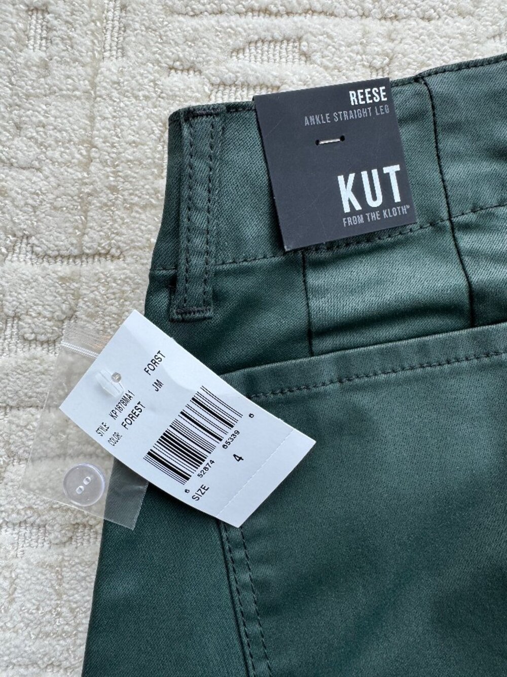 KUT from the Kloth Reese Coated Ankle Straight Pants Forest Green 4 NWT